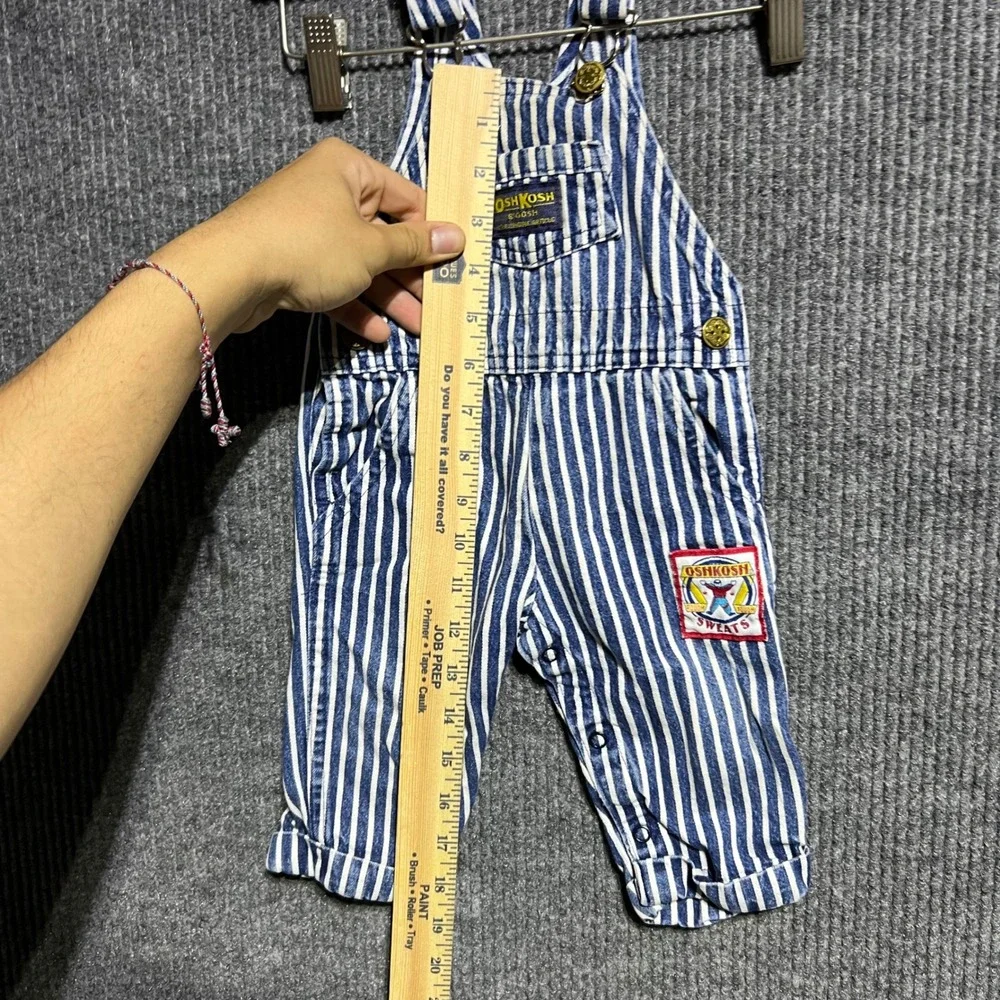 Vintage OshKosh Bgosh Overalls Kids 6/9 MO Blue Hickory Stripe Denim USA Made